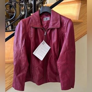 Mainpol Leather Jacket Size 12 Cherry New